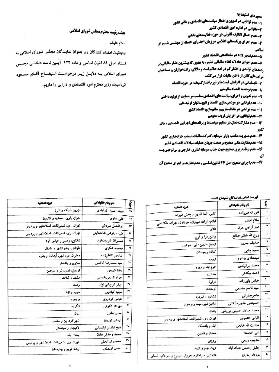 اسامی نمایندگانی که خواهان برکناری وزیر بودند